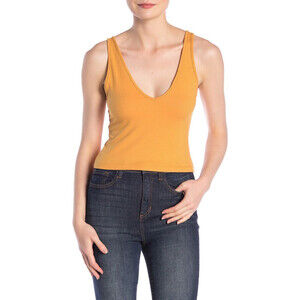 Love, Fire Women's Lightweight Sleeveless V Neck Ribbed Tank Top Mustard Size L